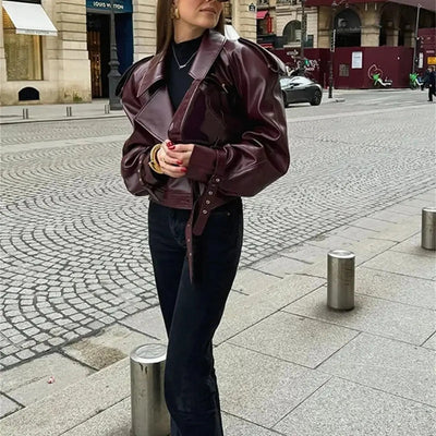 Mila - Luxurious Red Leather Autumn Jacket