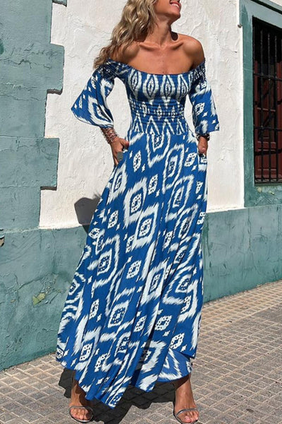 Sadie - Ethnic Print Off-Shoulder Maxi Dress