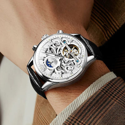 Mechanical Automatic Watch with Elegant Leather Strap