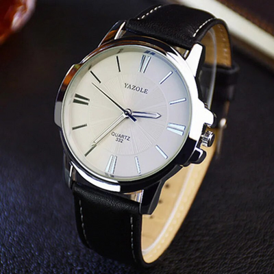 Luxurious Leather Watch with Blue Glass Dial