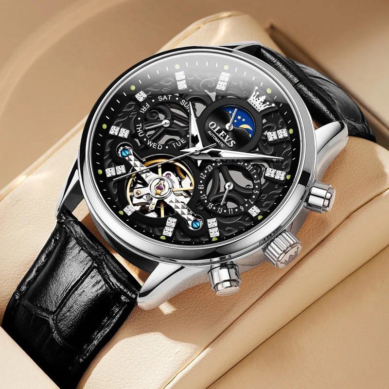 Mechanical Automatic Watch with Elegant Leather Strap