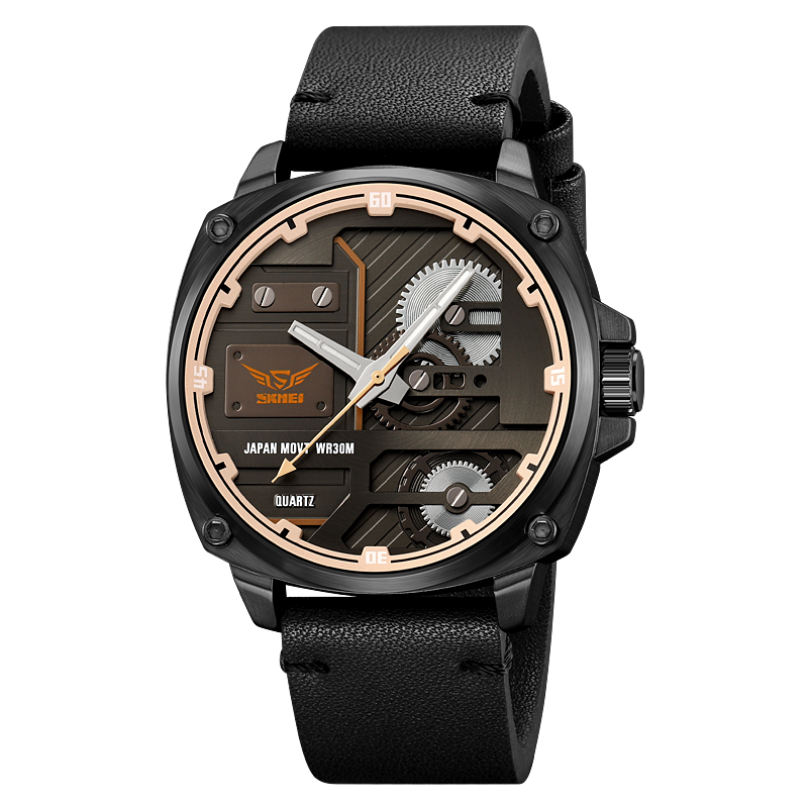 Men's Leather Watch with Quartz Movement