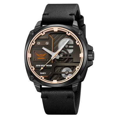 Men's Leather Watch with Quartz Movement