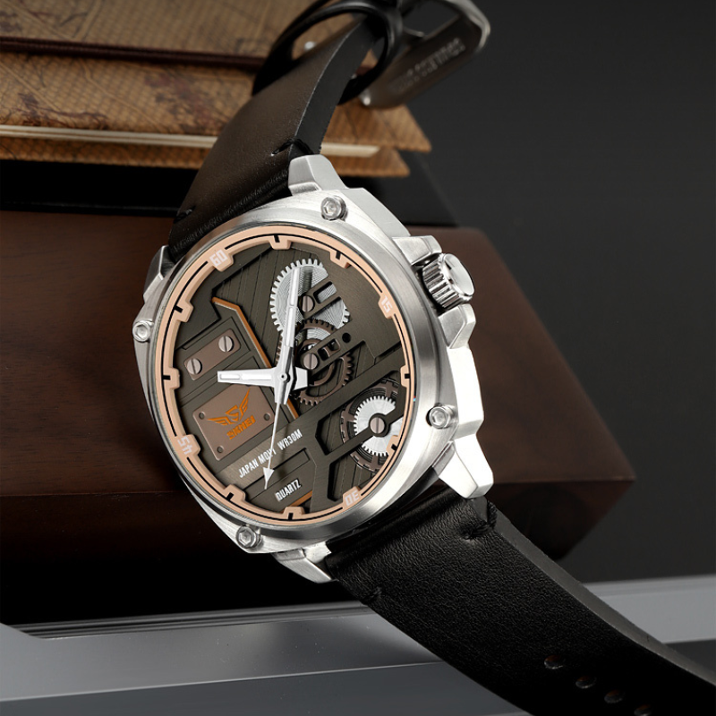 Men's Leather Watch with Quartz Movement