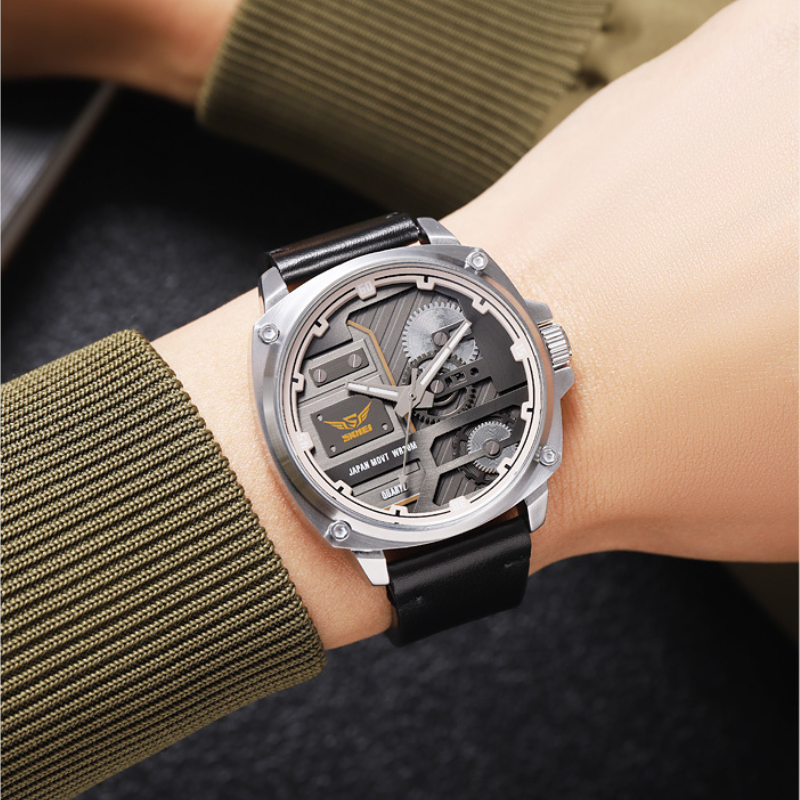 Men's Leather Watch with Quartz Movement