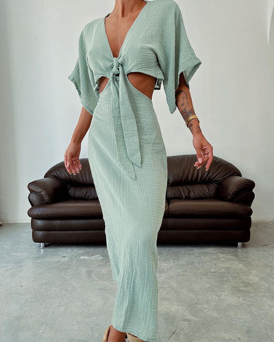 Wency - Stunning Front Lace Up Maxi Dress