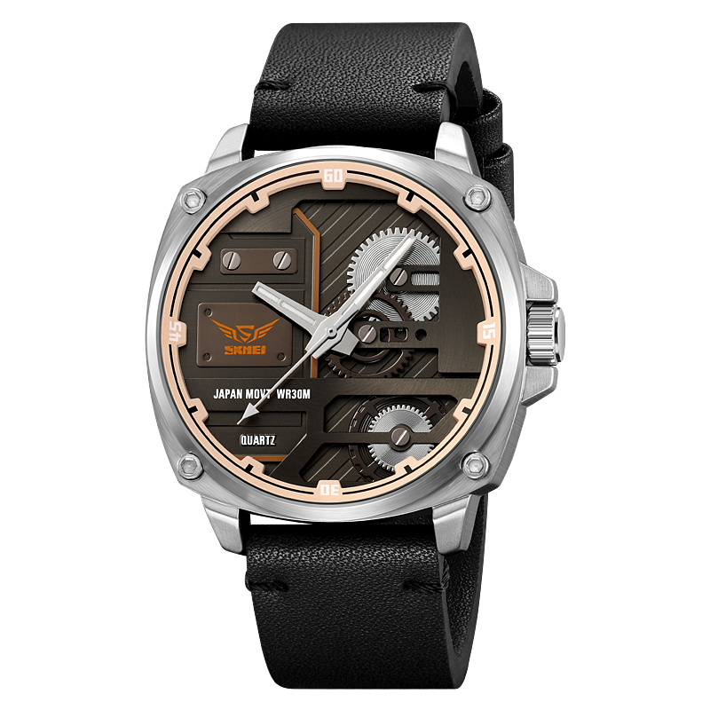 Men's Leather Watch with Quartz Movement
