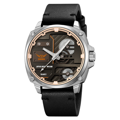 Men's Leather Watch with Quartz Movement