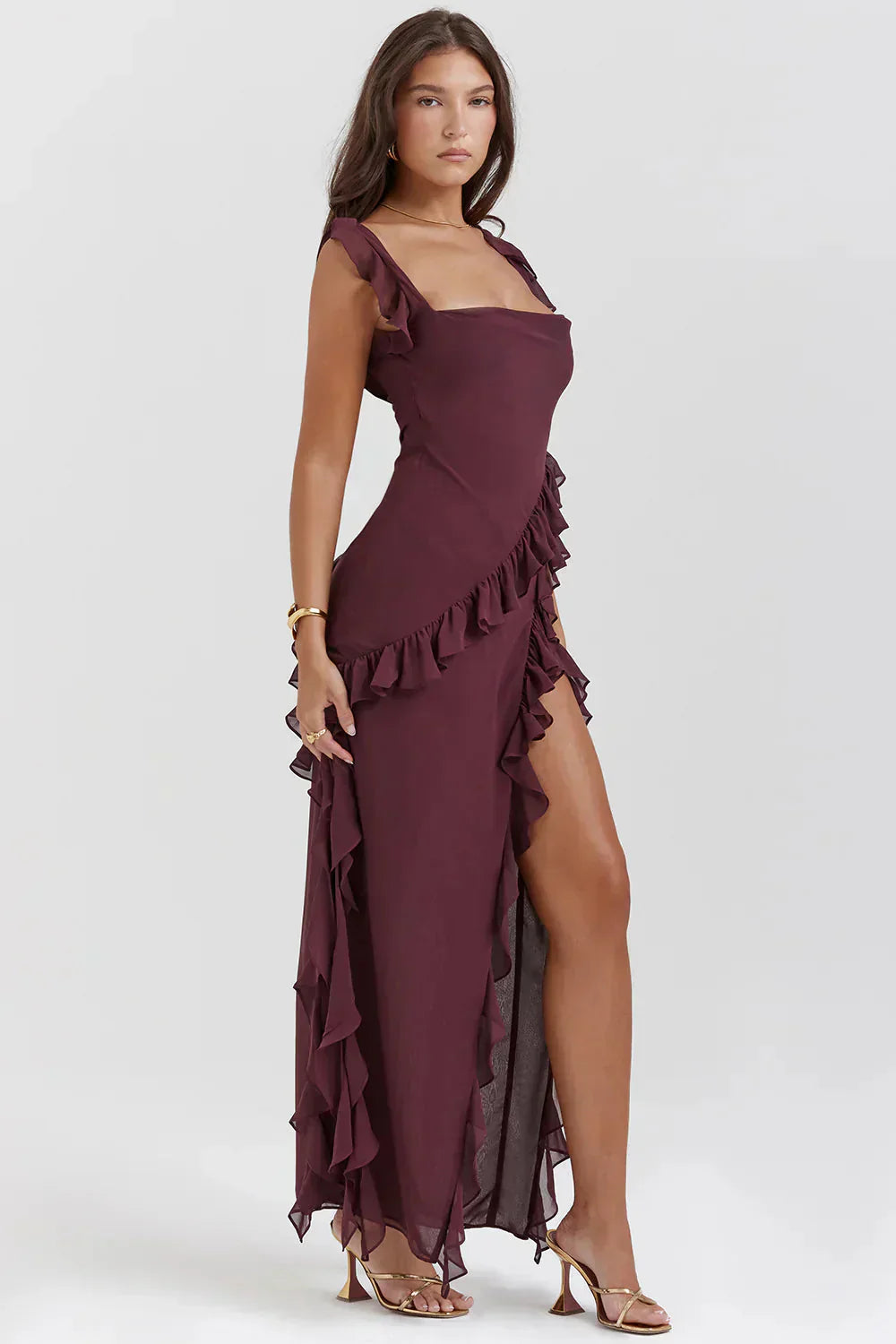 Shane - Elegant Ruffle Split Maxi Dress