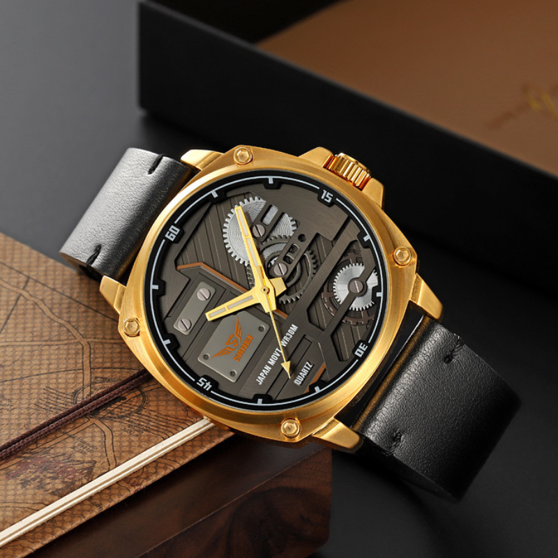 Men's Leather Watch with Quartz Movement