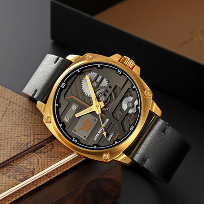 Men's Leather Watch with Quartz Movement