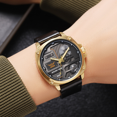 Men's Leather Watch with Quartz Movement