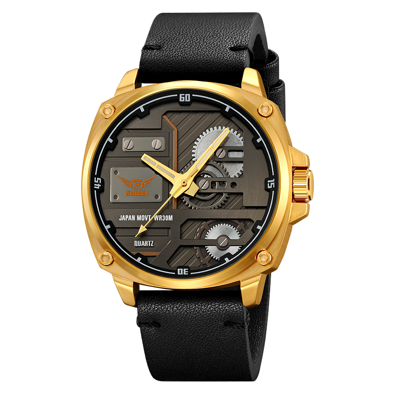 Men's Leather Watch with Quartz Movement
