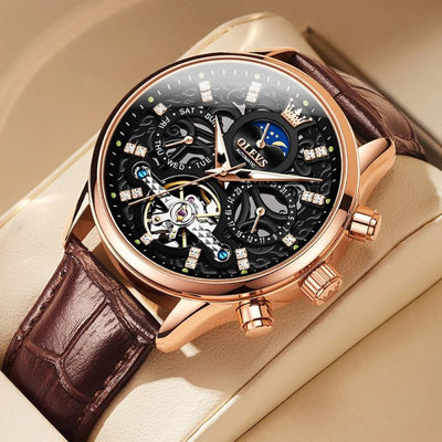 Mechanical Automatic Watch with Elegant Leather Strap
