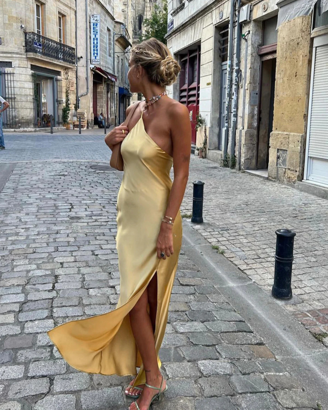 Maliah | Moonlight Open Back Satin Slit Long Dress