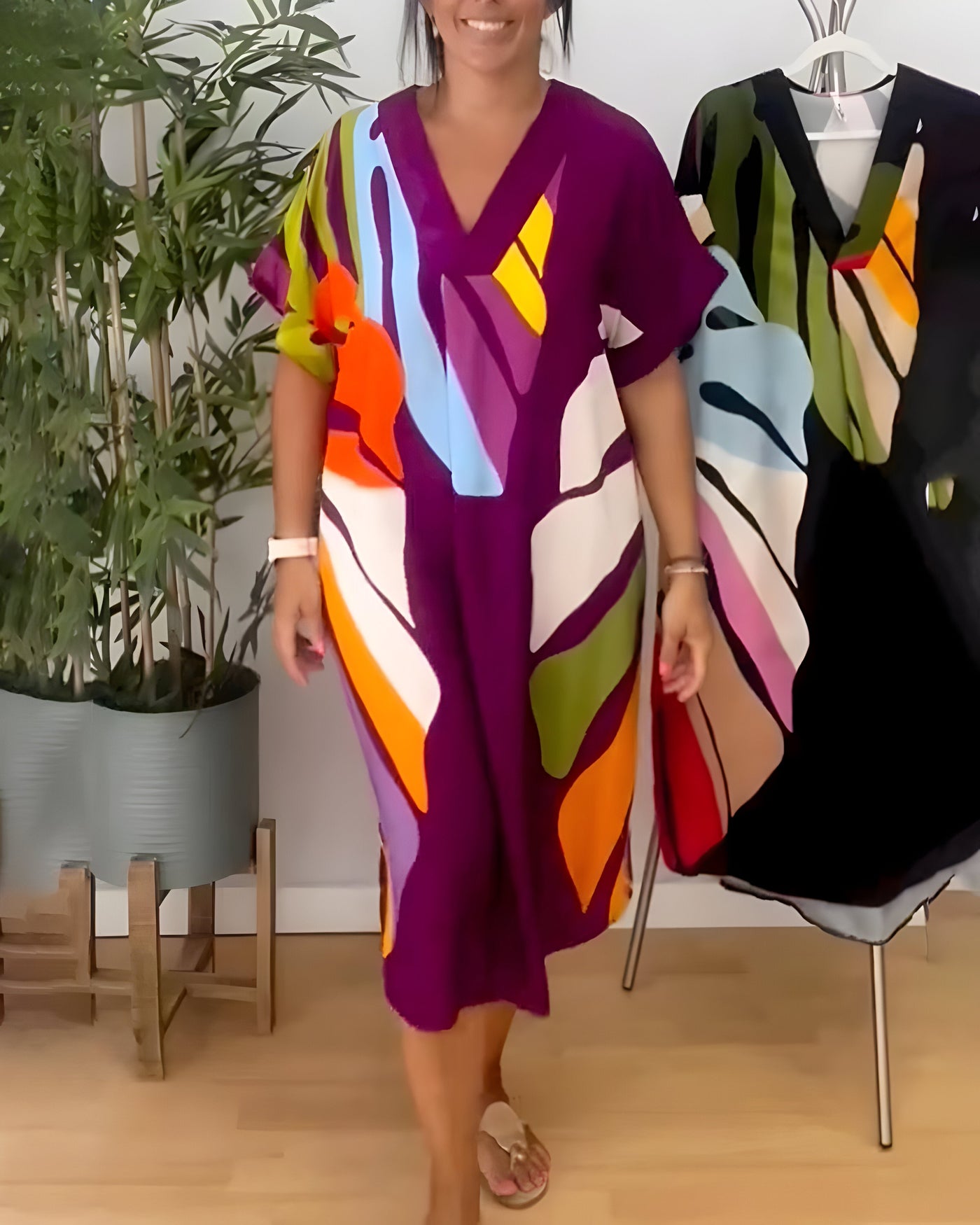 Roos™ - Casual Dress with Colorful Leaf Print