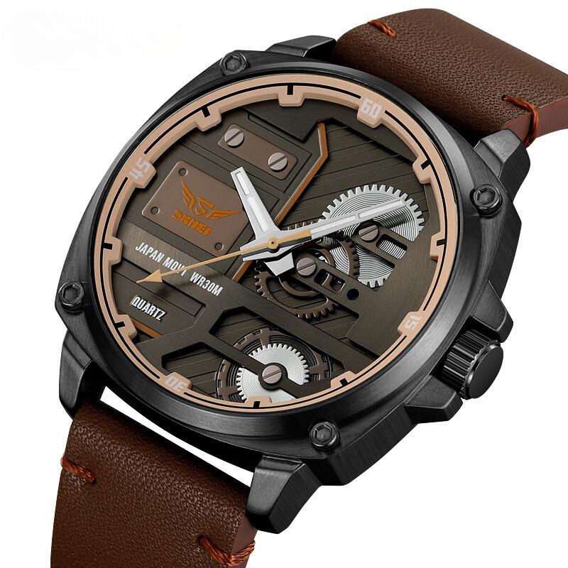 Men's Leather Watch with Quartz Movement