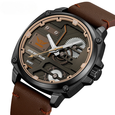 Men's Leather Watch with Quartz Movement