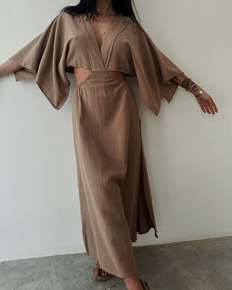 Maddie - Casual Linen V-Neck Maxi Dress