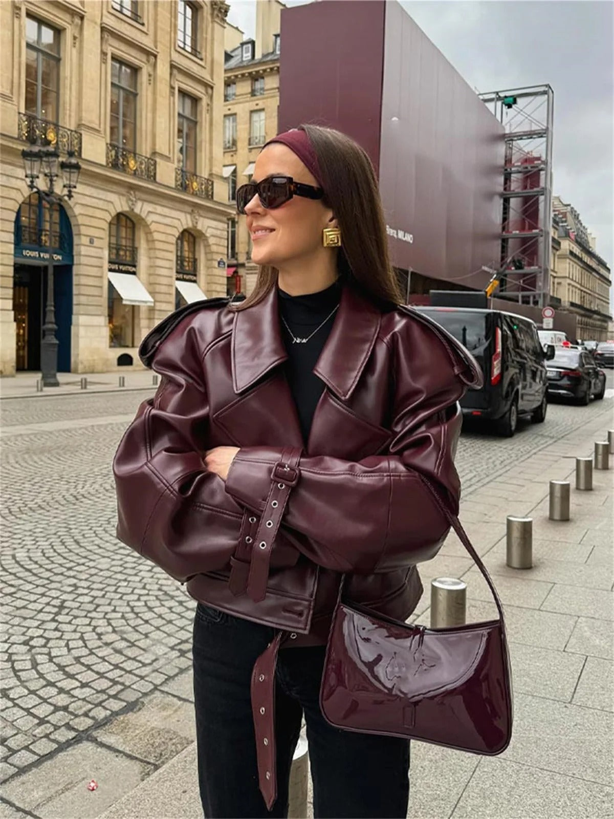 Mila - Luxurious Red Leather Autumn Jacket