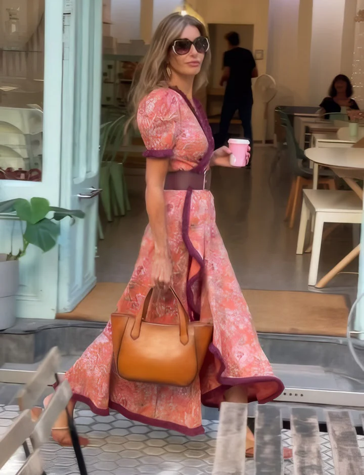 Elegant Short-Sleeved Maxi Dress in Pink