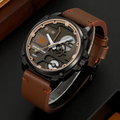 Men's Leather Watch with Quartz Movement