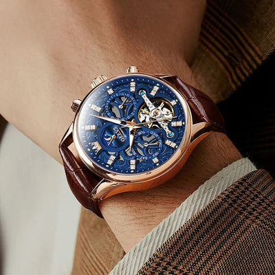 Mechanical Automatic Watch with Elegant Leather Strap