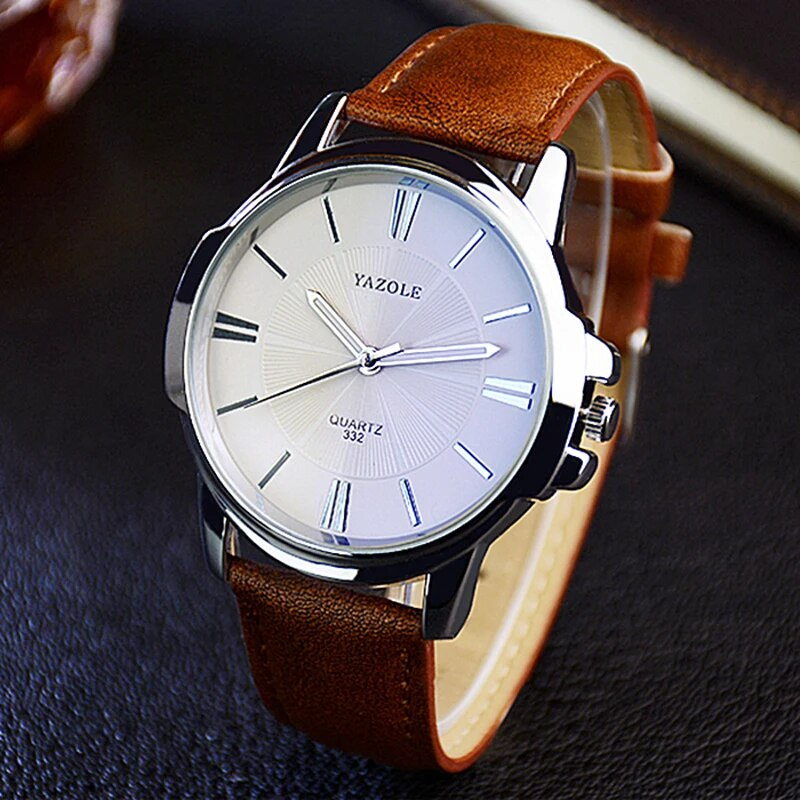 Luxurious Leather Watch with Blue Glass Dial