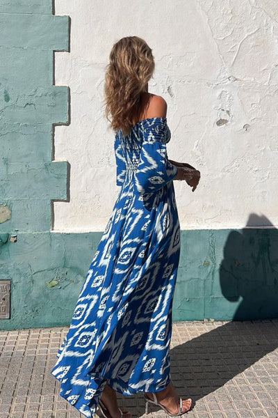 Sadie - Ethnic Print Off-Shoulder Maxi Dress