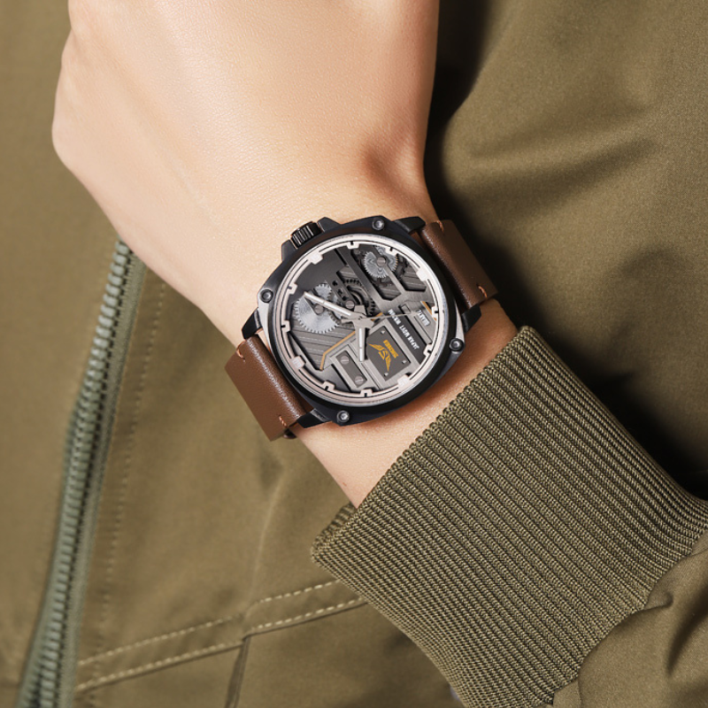 Men's Leather Watch with Quartz Movement