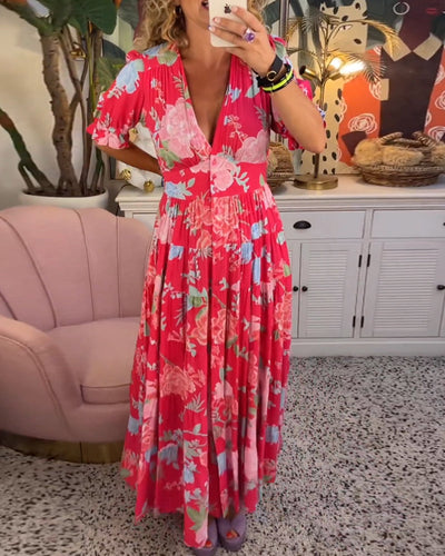 Amalia - Floral Print V-neck Pocket Dress