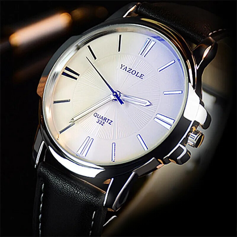 Luxurious Leather Watch with Blue Glass Dial