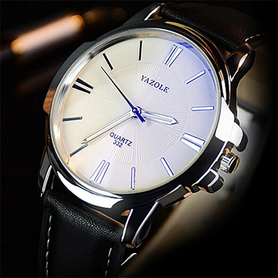 Luxurious Leather Watch with Blue Glass Dial