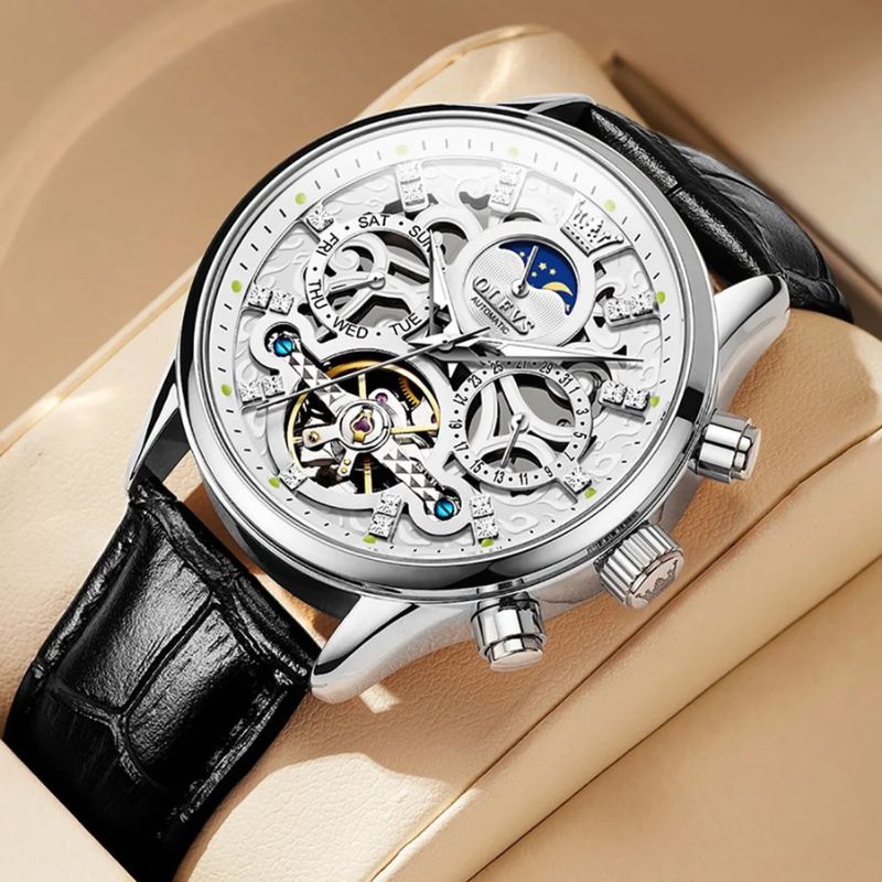 Mechanical Automatic Watch with Elegant Leather Strap