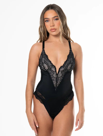 Sarah - Deep V-Neck Lace Shapewear Bodysuit