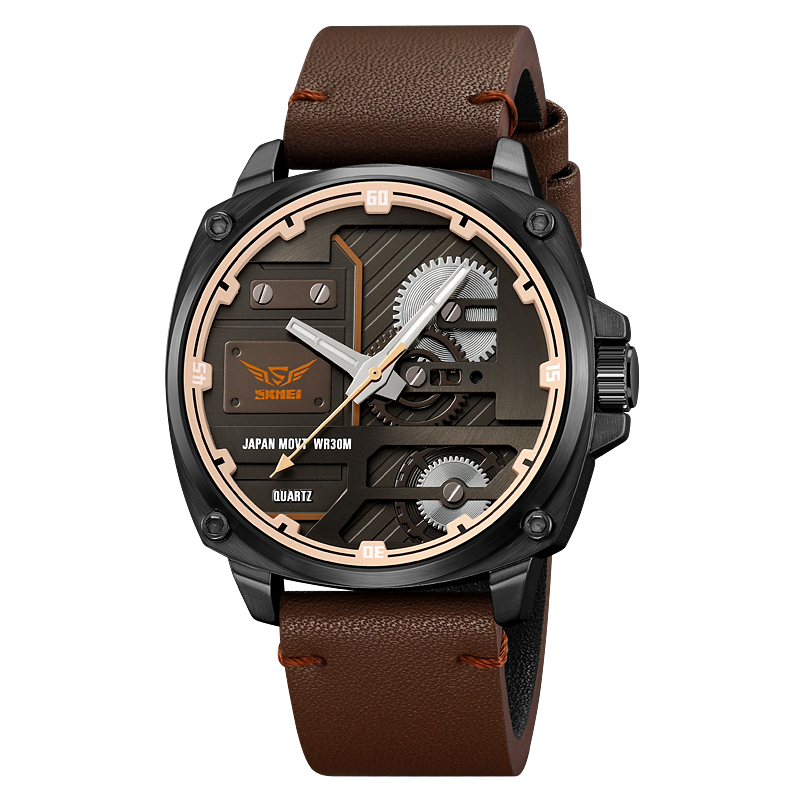 Men's Leather Watch with Quartz Movement