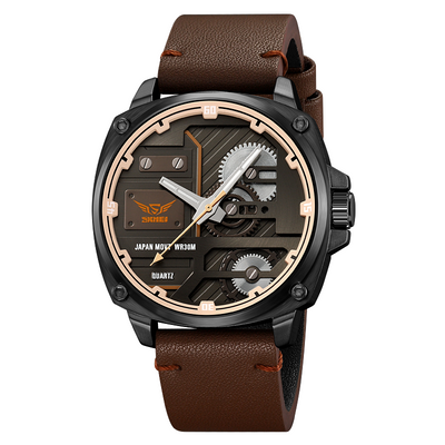 Men's Leather Watch with Quartz Movement