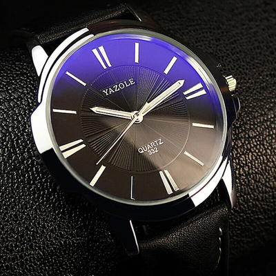 Luxurious Leather Watch with Blue Glass Dial