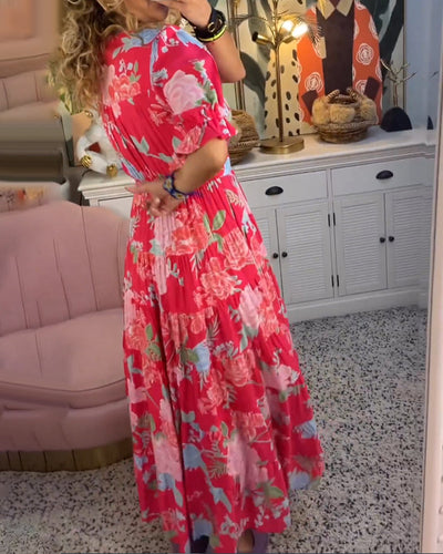 Amalia - Floral Print V-neck Pocket Dress