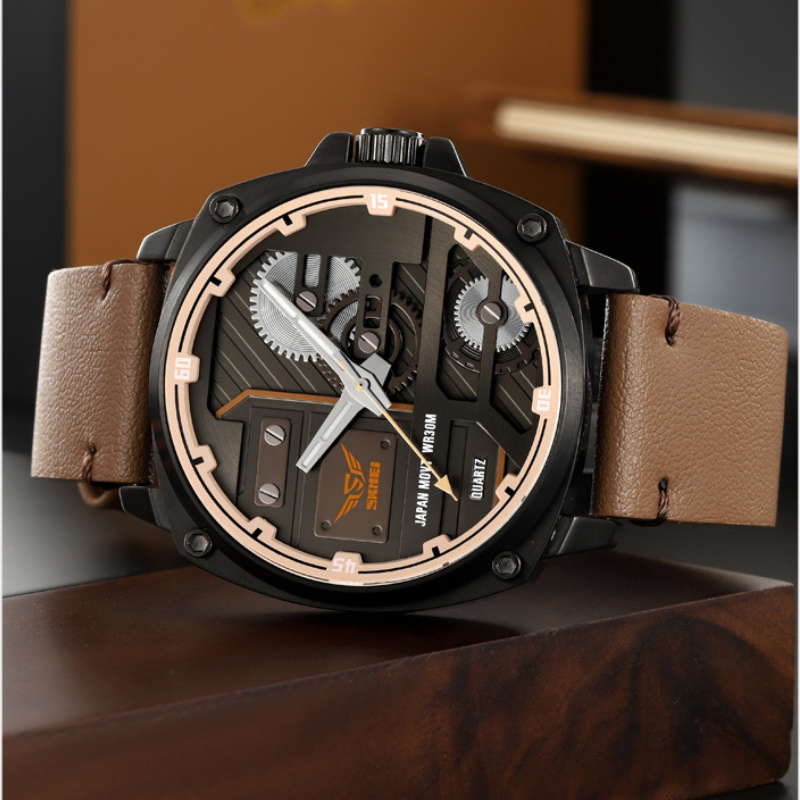 Men's Leather Watch with Quartz Movement