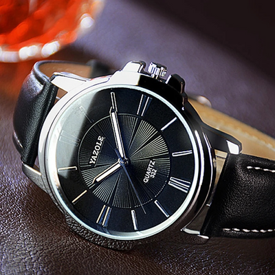 Luxurious Leather Watch with Blue Glass Dial