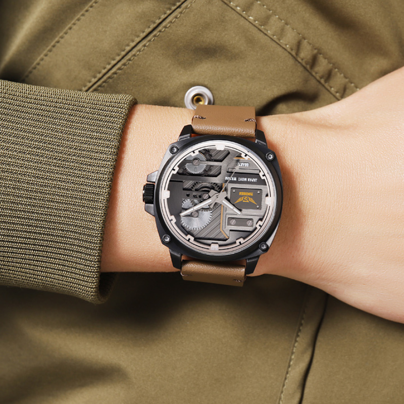 Men's Leather Watch with Quartz Movement