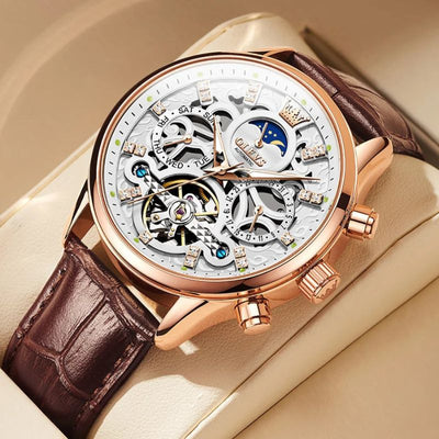 Mechanical Automatic Watch with Elegant Leather Strap