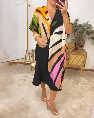 Roos™ - Casual Dress with Colorful Leaf Print