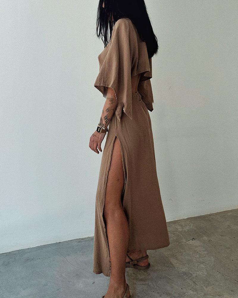 Maddie - Casual Linen V-Neck Maxi Dress