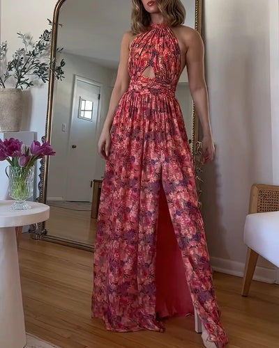 Isa Luna – Backless Maxi Dress with Floral Print