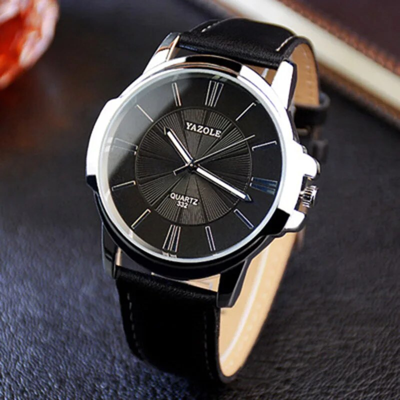 Luxurious Leather Watch with Blue Glass Dial