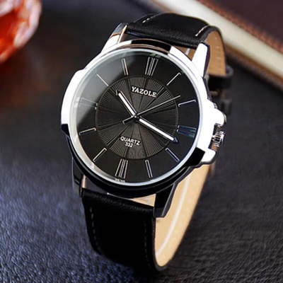Luxurious Leather Watch with Blue Glass Dial
