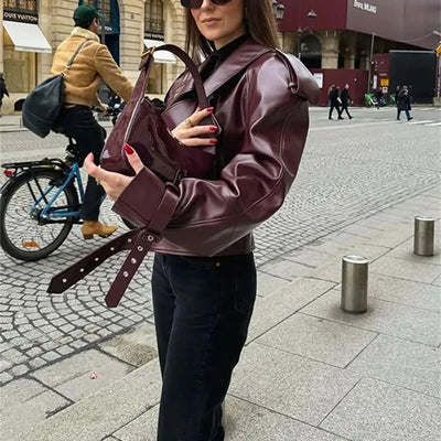 Mila - Luxurious Red Leather Autumn Jacket