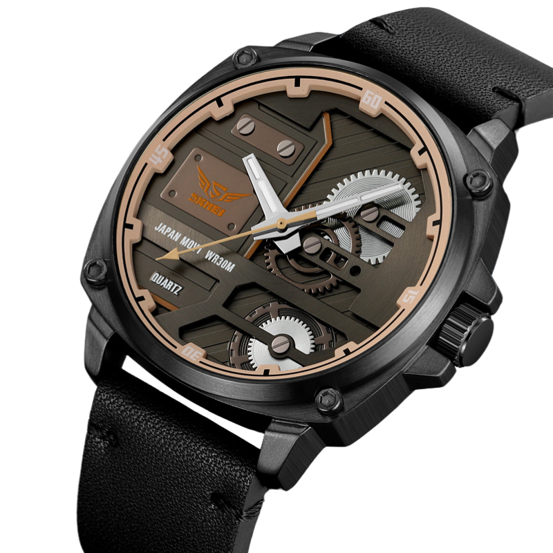 Men's Leather Watch with Quartz Movement